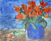 Tulpen in blauer Vase – Gisela Rosenberger